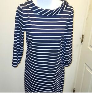 Talbots Vintage Style Boatneck midi Midi Dress Stripe Small Career Office Shift